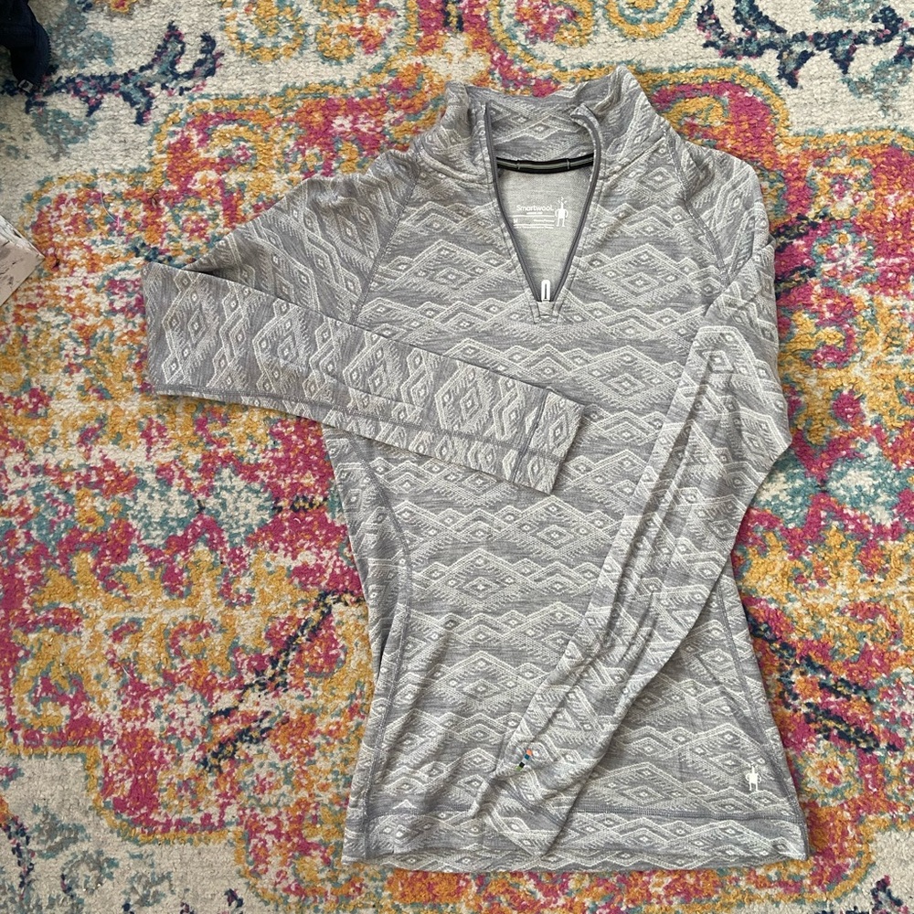SmartWool Gray Patterned Quarter-Zip Pullover - image 1